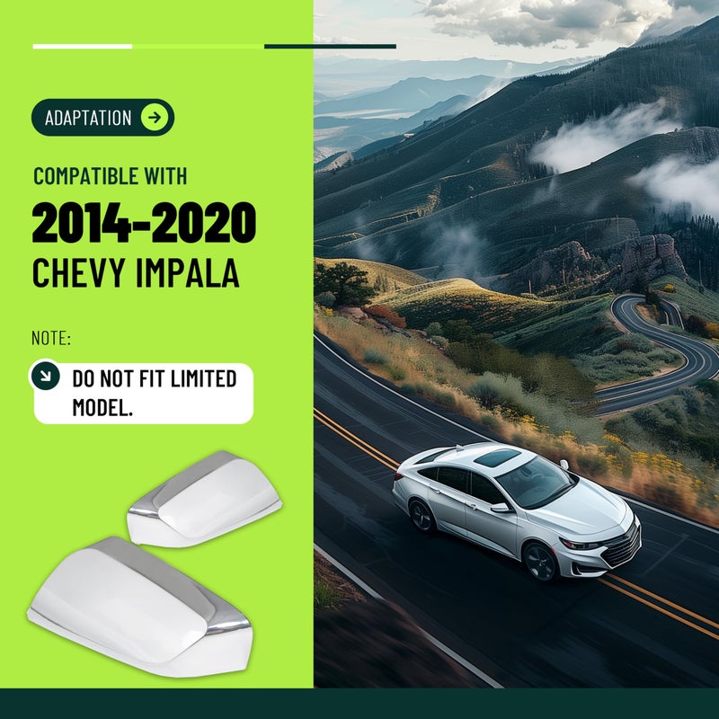 ECOTRIC Pair Mirror Covers Compatible With 2014-2020 Chevy Impala Overlays Trims Shells Chrome 2PCS - Image 2